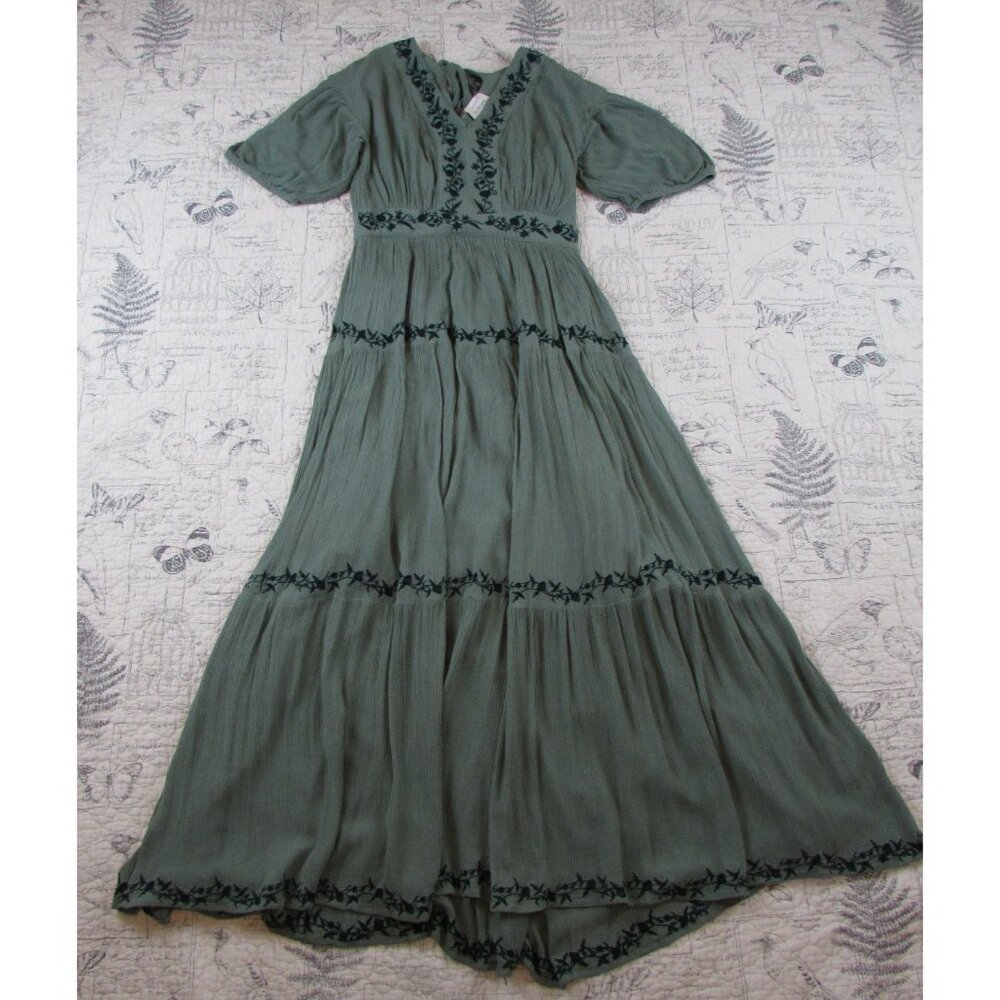 Boheme Green Maxi Dress with Floral Trim